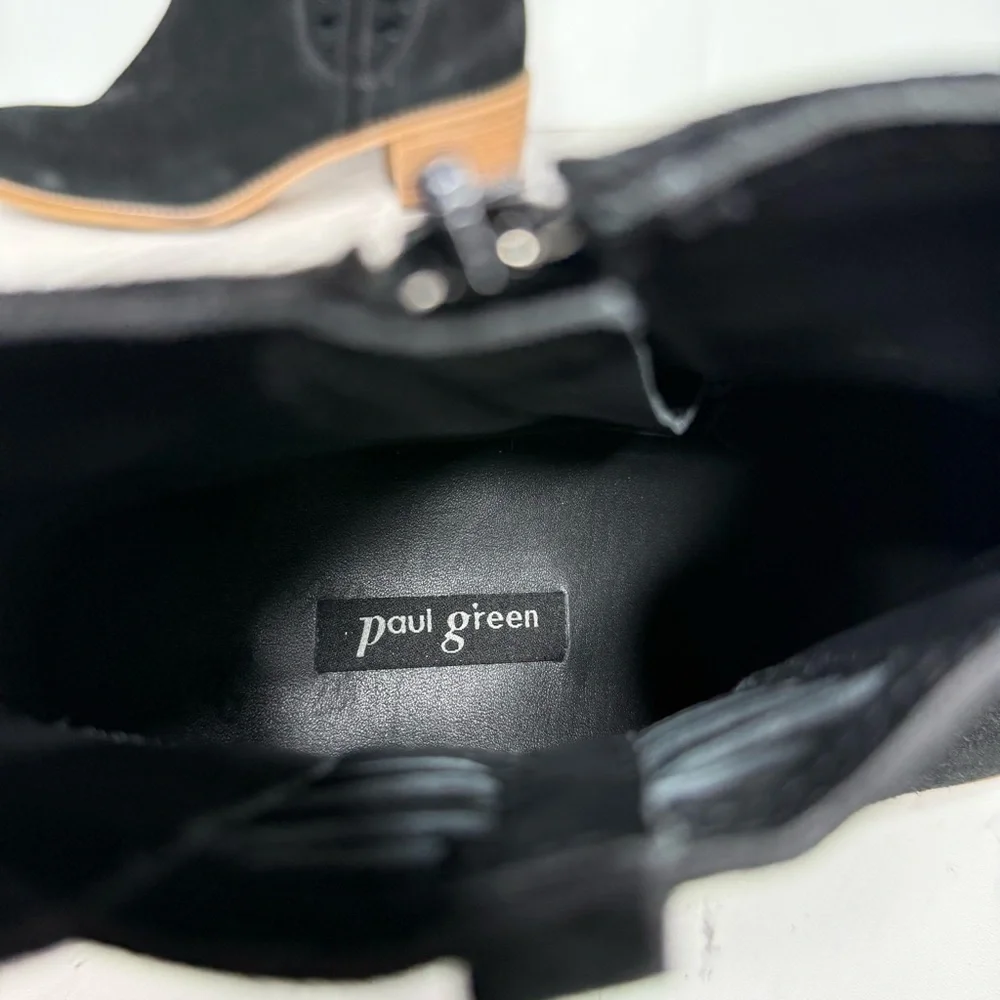 Paul Green Vienna Black Suede Stacked Heel Bootie 6 / 8.5